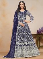 Net Blue Wedding Wear Embroidery Work Anarkali Suit